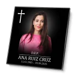 Placa de vidrio para lápida con foto, nombre y fechas