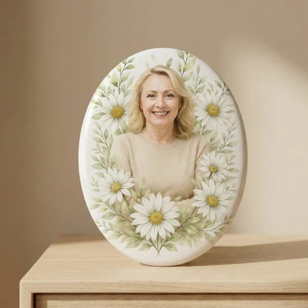 placa conmemorativa de cristal con retrato y decoración floral para tumba