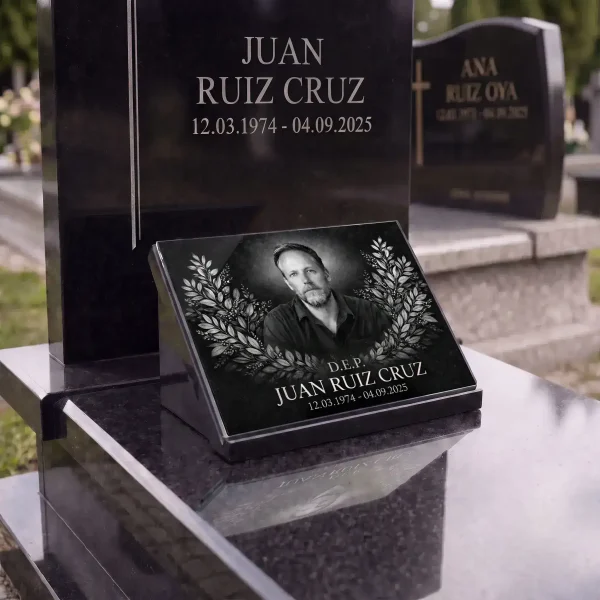 Placa conmemorativa de cristal con foto grabada para lápida