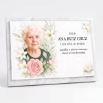 Placa de vidrio para lápida con nombre, fechas y foto conmemorativa