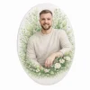 placa conmemorativa de cristal con retrato y motivo floral para tumba