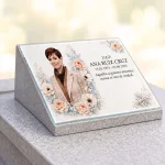 placa de vidrio para lápida con nombre y fechas y foto personalizada