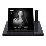 Placa de vidrio para lápida con retrato, nombre y fechas