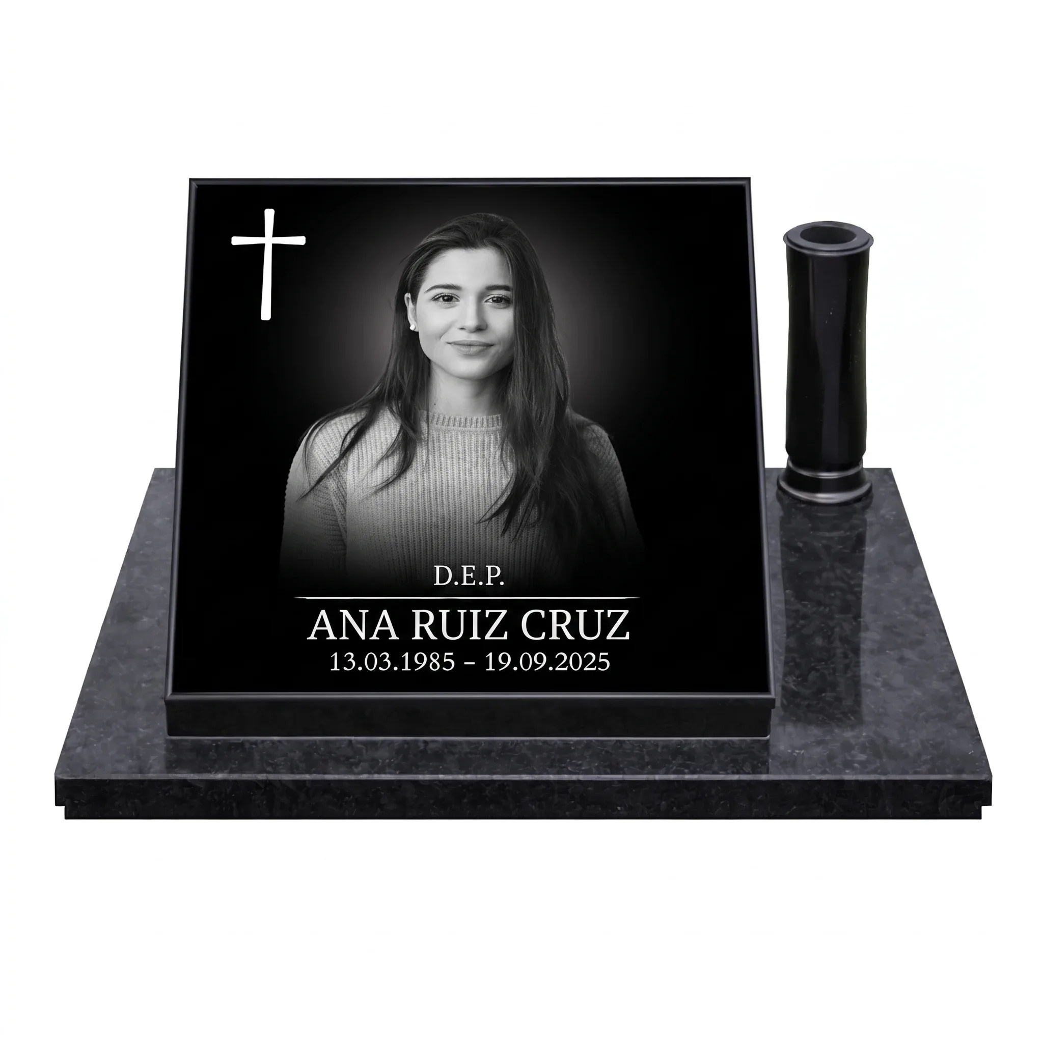 Placa de vidrio con foto y nombre para lápida Placa de vidrio para lápida con retrato, nombre y fechas