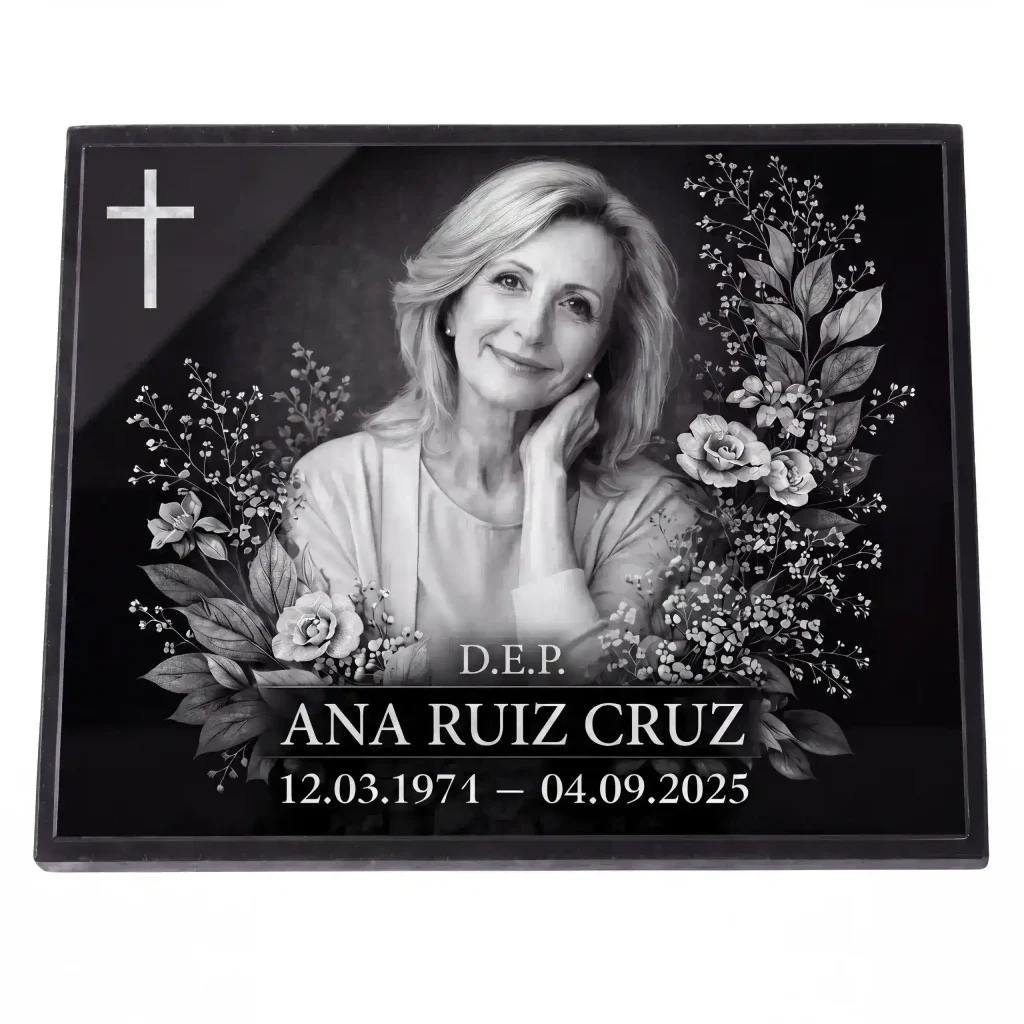 Placa conmemorativa de cristal con foto grabada para lápida