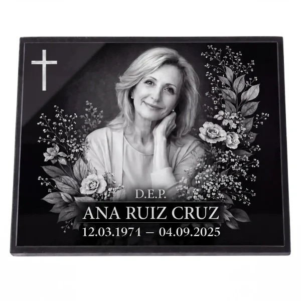 Placa conmemorativa de cristal con foto grabada para lápida