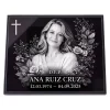 Placa de vidrio para lápida con foto, nombre y fechas grabadas