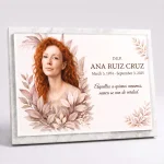 Placa conmemorativa de cristal con foto, nombre y fechas para lápida