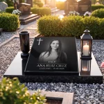 Placa de vidrio para lápida con foto, nombre y fechas grabadas