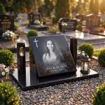 Placa de vidrio para lápida con retrato, nombre y fechas grabadas