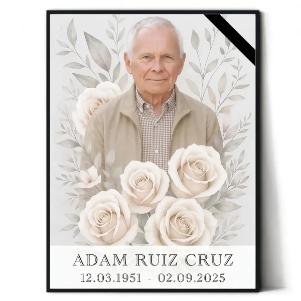 Placa para lápida con foto personalizada, rosas y nombre del difunto