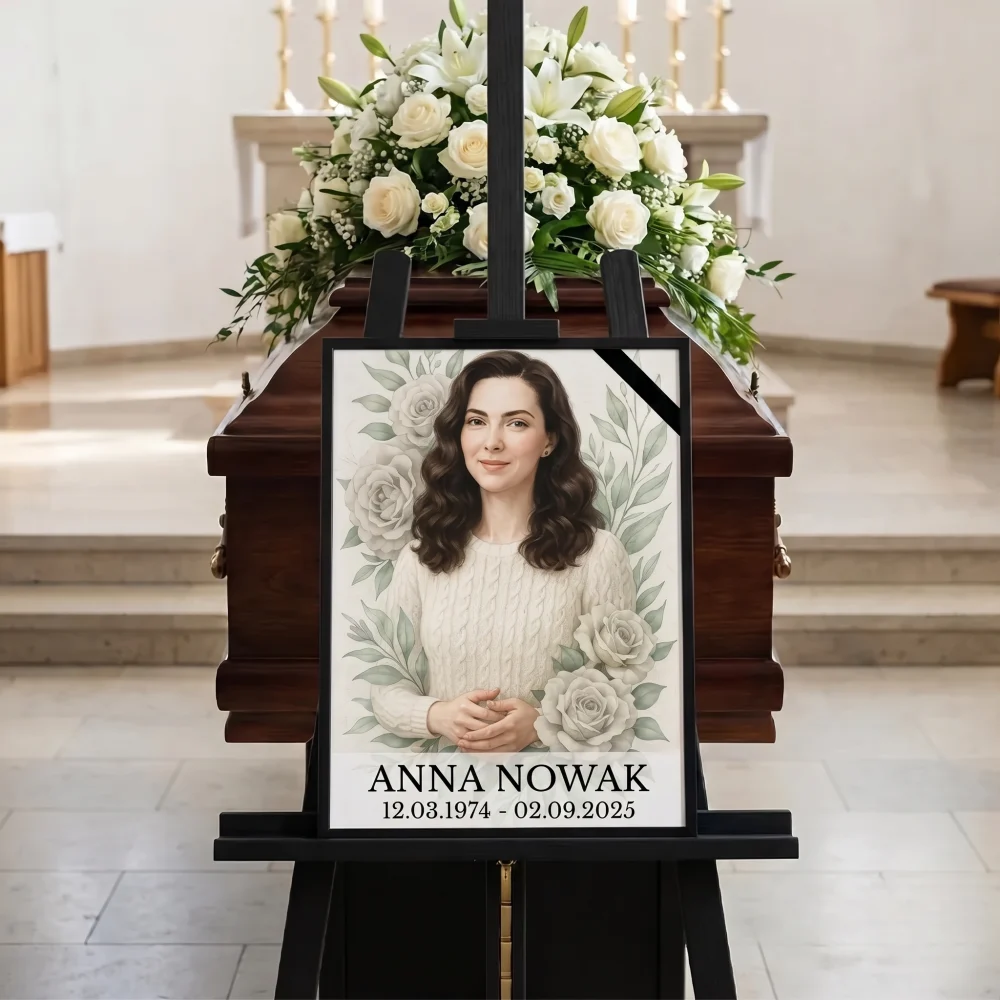 personalizowany portret nagrobny ze zdjęcia zmarłej kobiety