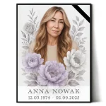 portret pamiątkowy zmarłego z motywem kwiatowym na pomnik