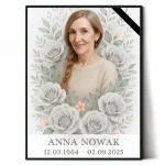Portret pamiątkowy zmarłego na tablicy nagrobnej z różami