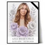 Retrato de porcelana para lápida personalizado con motivo floral
