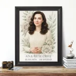 Retrato de porcelana para lápida con foto personalizada y flores decorativas