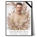 retrato de porcelana para lápida con motivo floral y foto del difunto