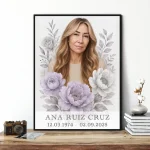 Placa personalizada para lápida con foto y flores, elaborada a partir de una foto propia
