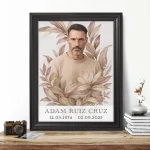 Retrato personalizado para panteón con marco negro y decoración floral