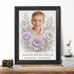 retrato de porcelana para lápida con foto y flores decorativas