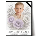 Placa para lápida con foto personalizada y decoración floral
