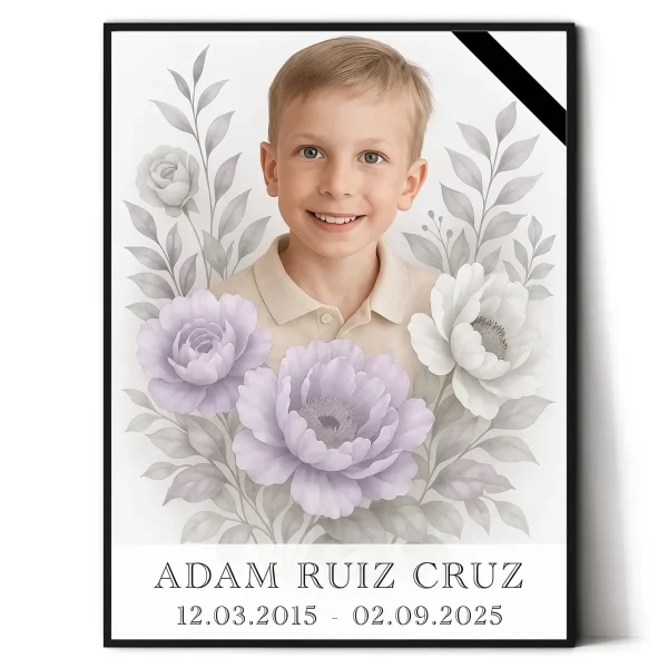 Placa para lápida con foto personalizada y decoración floral