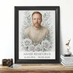 retrato de porcelana para lápida con motivo floral personalizado
