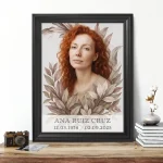 Retrato de porcelana para lápida con motivo floral y foto personalizada