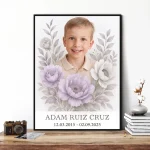Retrato conmemorativo del difunto con flores, ideal para lápida o panteón
