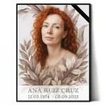 retrato conmemorativo del difunto con panel decorativo de hojas