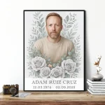 Retrato de porcelana para lápida con motivo de rosas y follaje