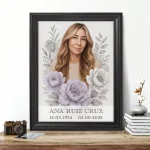 Placa personalizada para panteón con retrato floral y foto del difunto