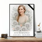 Placa personalizada para panteón con retrato floral a partir de una foto