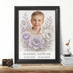 Personalizowany portret na pomnik z kwiatami w ramie