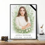 personalizowany portret na pomnik wykonany ze zdjęcia zmarłej z datami życia