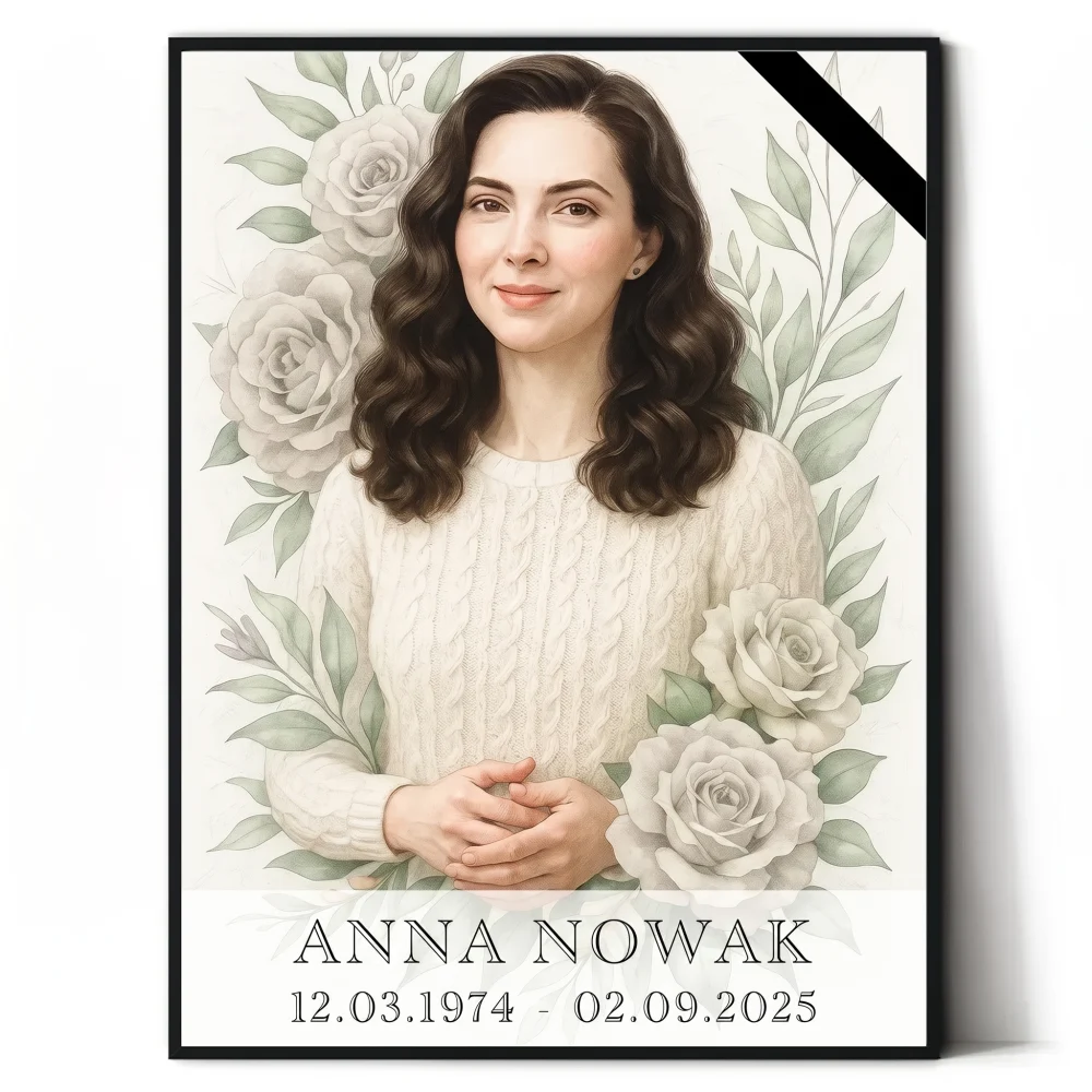 personalizowana tablica na pomnik z portretem zmarłej i danymi
