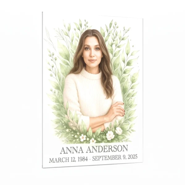 Glass panel for headstone with photo and floral memorial design