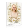 glass panel for memorial with photo surrounded by decorative daisy motif