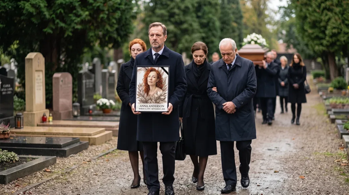 large custom photo for headstone carried during funeral procession