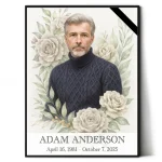 personalised memorial portrait with own photo and floral motif