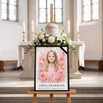 personalised memorial portrait made from photo displayed at funeral service