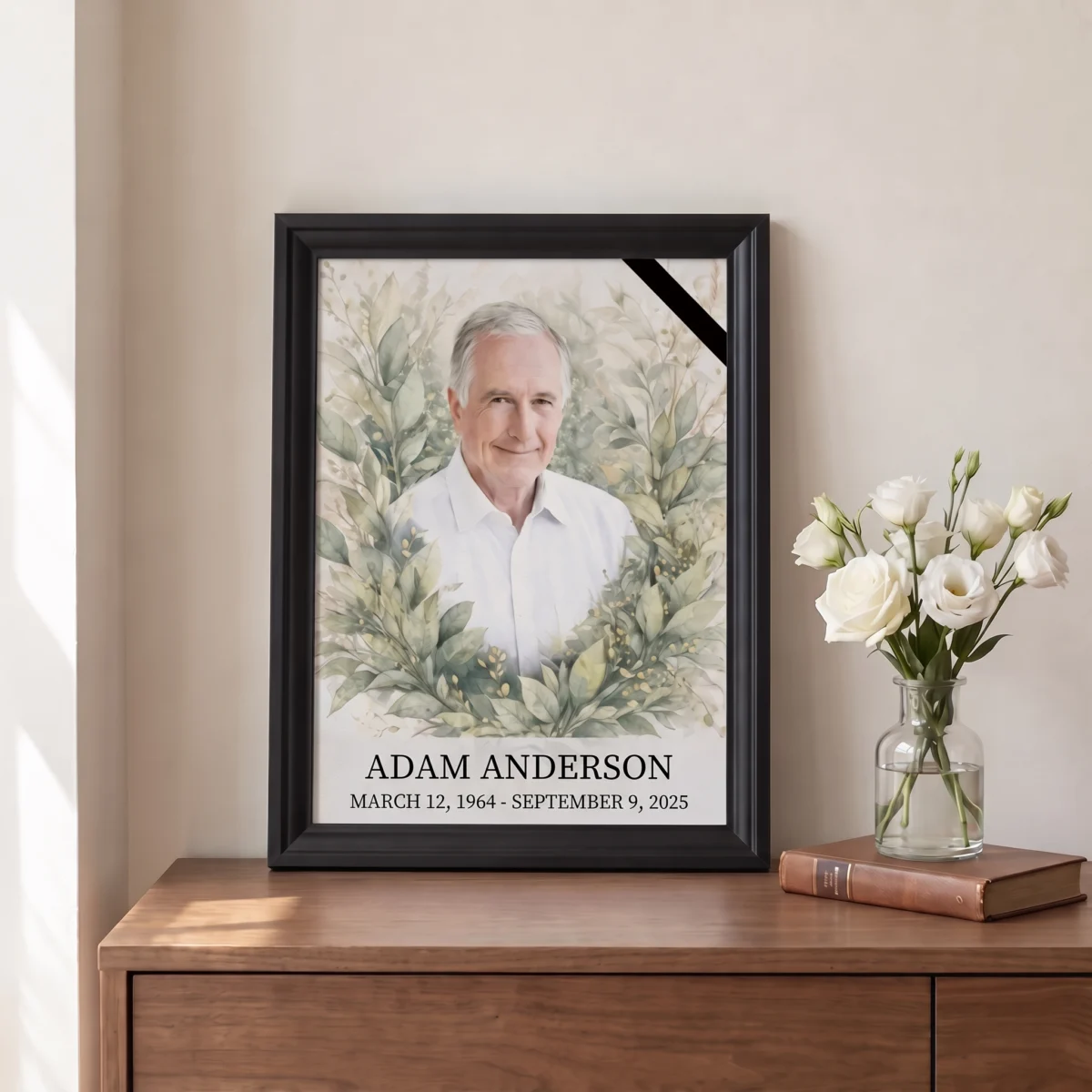 custom photo for memorial with colour photo for memorial in a black frame