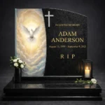 decorative glass for a memorial, dove – decorative glass panel for a headstone