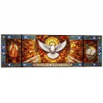 decorative glass panel for memorial with religious dove and flame motif
