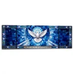 Glass panel for headstone with religious motif of dove and inscription