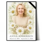 decorative panel for memorial with photo and daisy motif