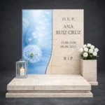 Elemento de vidrio para monumento – inserción decorativa con un gráfico de diente de león