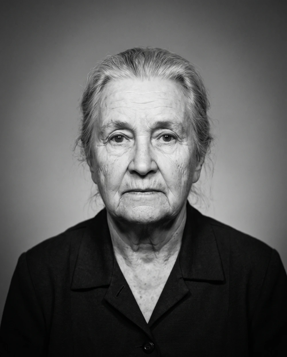 Foto en blanco y negro para tumba con retrato de mujer mayor