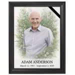 Framed colour photo for headstone with decorative floral background and inscription