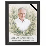 custom memorial portrait framed with floral motif for headstone
